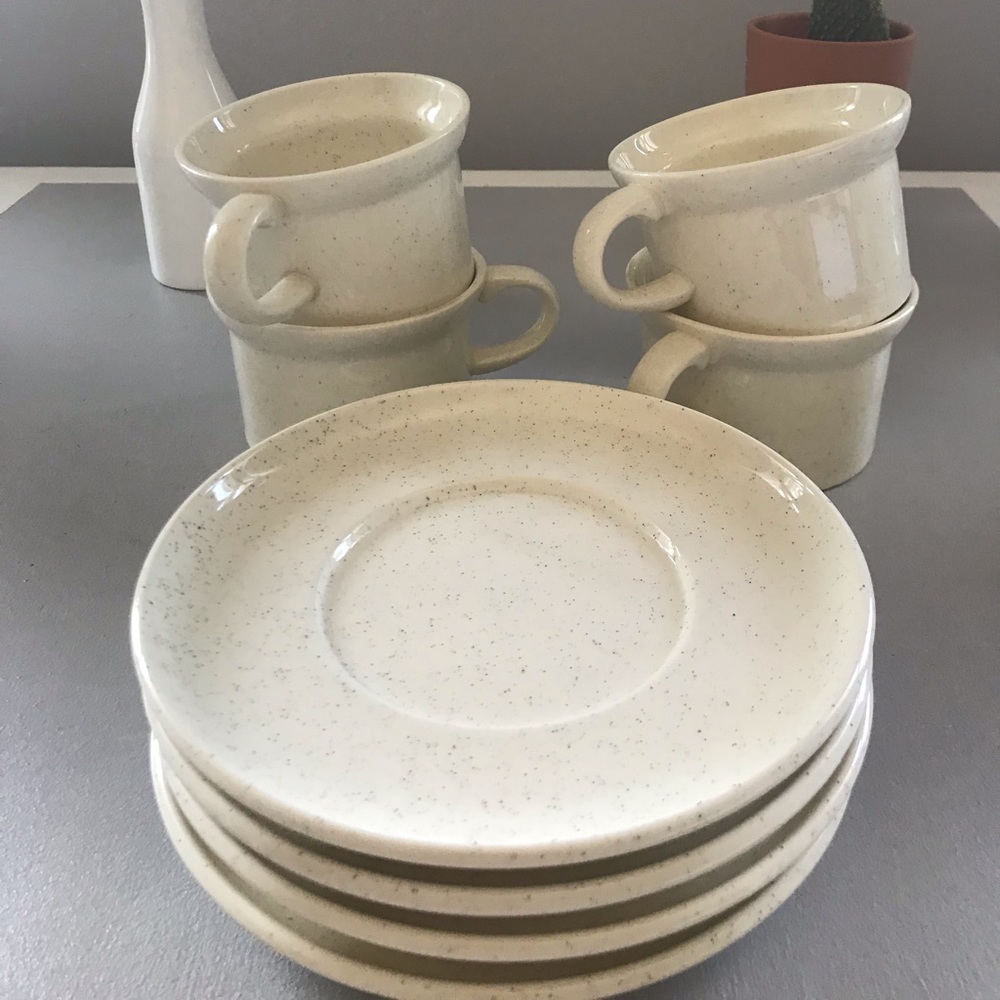 Vintage cream speckled tea set